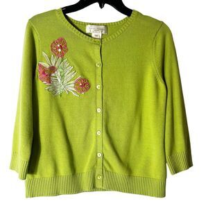 Susan Bristol Sequined Flamingo‎ Cardigan Sweater Cottage Core Granny Chic PM